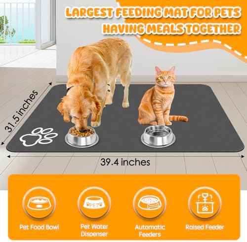 Dog Food Mat, 39.4"x31.5" Largest Absorbent Dog Mat for Food and