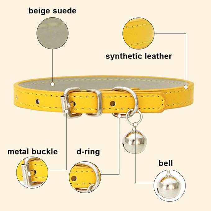 Pink XXS Cat Collar with Bell, Soft Pu Leather Puppy Collars Adjustable Buckle - Image 4