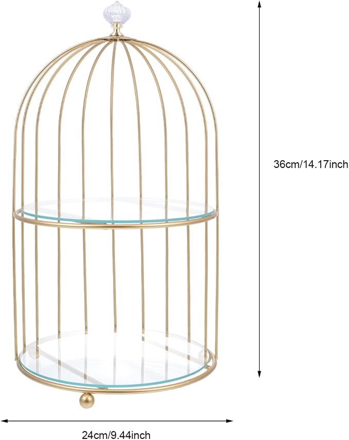 DOITOOL Gold Metal Cupcake Stand Bird Cage Dessert Stand, 2 Tier Dessert - Image 3
