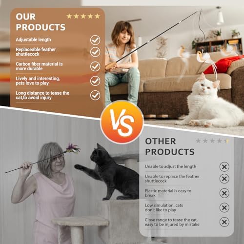 ROSAUI Cat Teaser Wand Toys, Interactive Bird Toys for Indoor Kittens