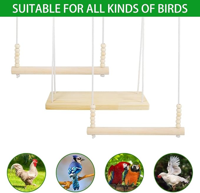 3PCS Chicken Swing, Natural Wood Chicken Toys - Image 3