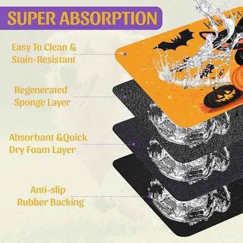 Halloween Cat Pet Feeding Mat, Absorbent Dog Bowl Pad, Quick Dry with