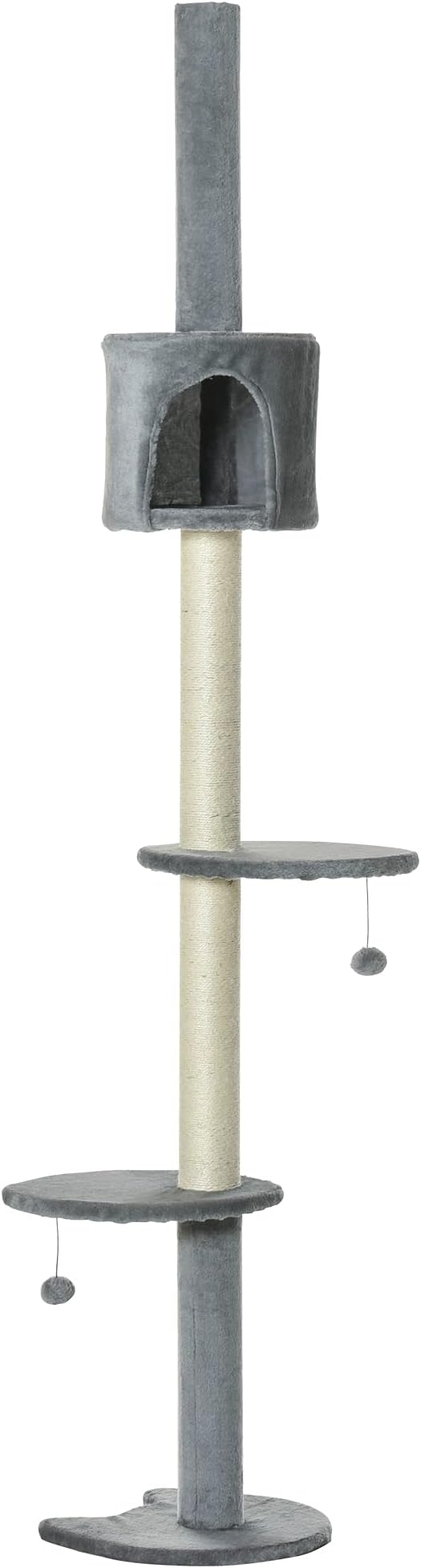 PawHut 85.5" Cat Tree Height Adjustable Floor-to-Ceiling 4-Tier Kitty Climbing - Image 6