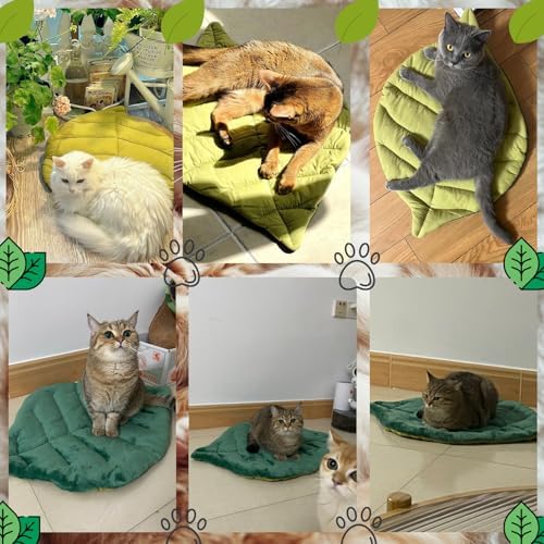 Romaneco Leaf Shaped Self-Warming Cat Bed Mat – 26"x20" Flannel &