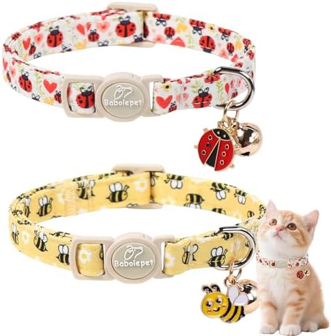 2 Pack Cute Cat Collars - Cartoon Bee Ladybug Breakaway Cat Collar