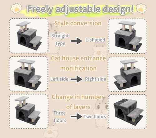3-in-1 Pet Stairs for Cats for High Bed, Adjustable Dog Steps, Modular