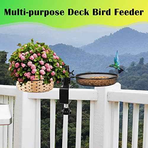 HRAYLTOP Deck Bird Feeders with Metal Mesh Tray and 2 Water Bowls