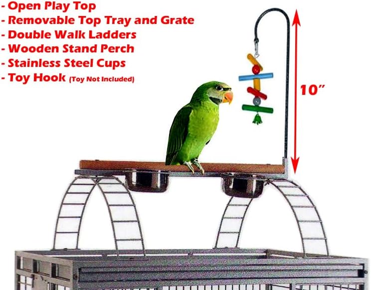 Extra Large Wrought Iron Bird Cage with Double Ladders and Wheels - GlobalHabitat Supply
