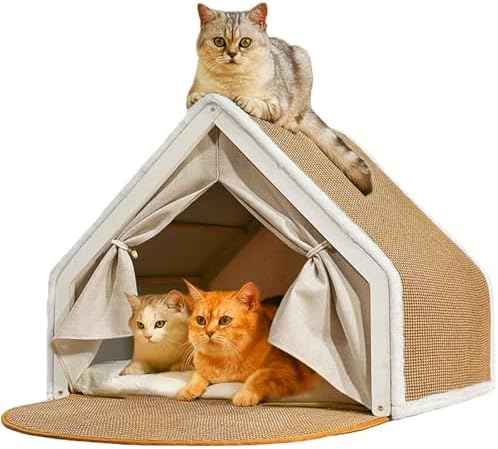 Cat Houses for Indoor Cats - 4 Seasons Cat Bed Cave with Natural Sisal