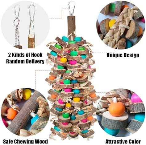 Parrot Toys for Large Birds, Multicolored Wooden Blocks Bird Chewing