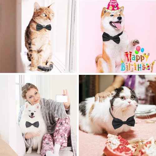 Black Bow Tie for Dogs, KOOLMOX Adjustable Dog Bow Tie Collar for