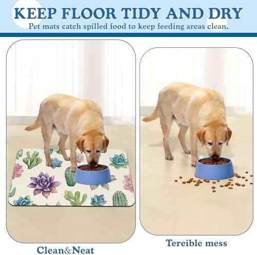 Cactus Flower Pet Feeding Mat for Floors–Absorbent Quick Dry Dog Cat
