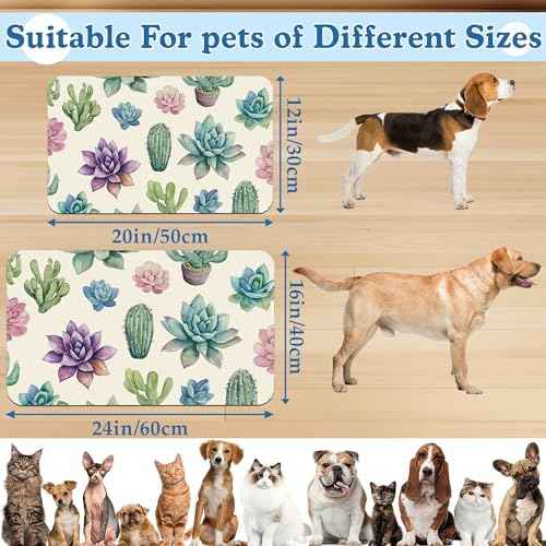 Cactus Flower Pet Feeding Mat for Floors–Absorbent Quick Dry Dog Cat