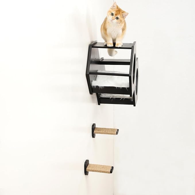 Cat Shelves with 3 Steps Scratcher Post & Hammock - Image 8