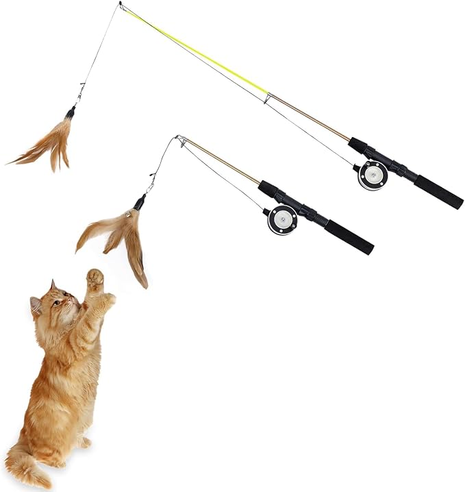 2-Pack Cat Wand Toys with Feather & Silvervine Stick – Adjustable 16"-28" by jiafeipet