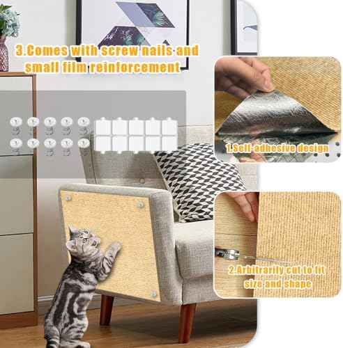 Cat Scratch Mat,78.8"x15.9" Trimmable Self-Adhesive Cat Scratch