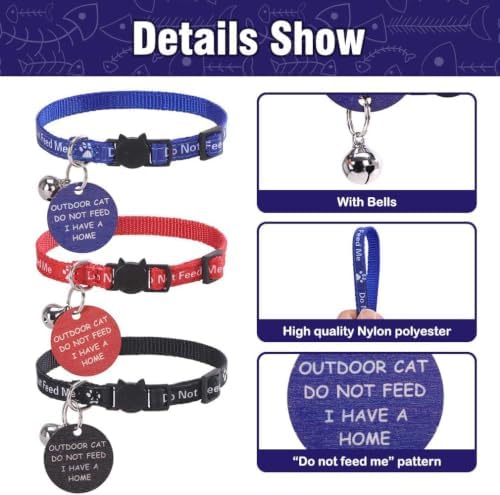 KOOLTAIL Cat Collar with Bell,3 Pack Do Not Feed Cat Collars with