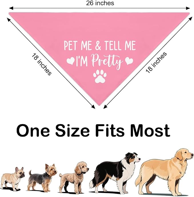 Pet Me & Tell Me I'm Pretty Pink Dog Bandana, Cute Adjustable Scarf - Image 2
