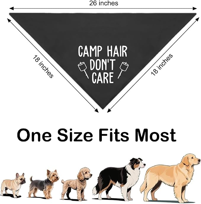 Camp Hair Don't Care Black Dog Bandana, Funny Outdoor Dog Bandana, Puppy Scarf - Image 2