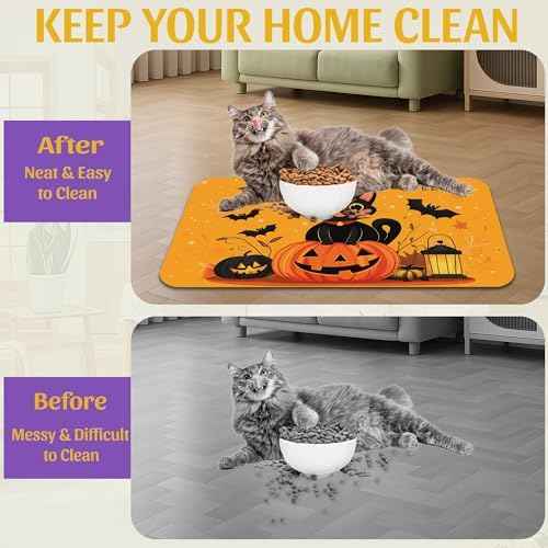 Halloween Cat Pet Feeding Mat, Absorbent Dog Bowl Pad, Quick Dry with