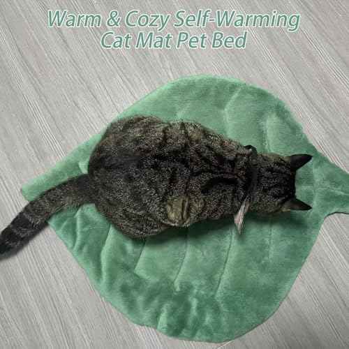 Romaneco Leaf Shaped Self-Warming Cat Bed Mat – 26"x20" Flannel &