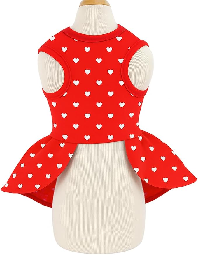 Valentine's Day Red Dog Dress, Cute White Heart Print & Satin Bow - Image 2