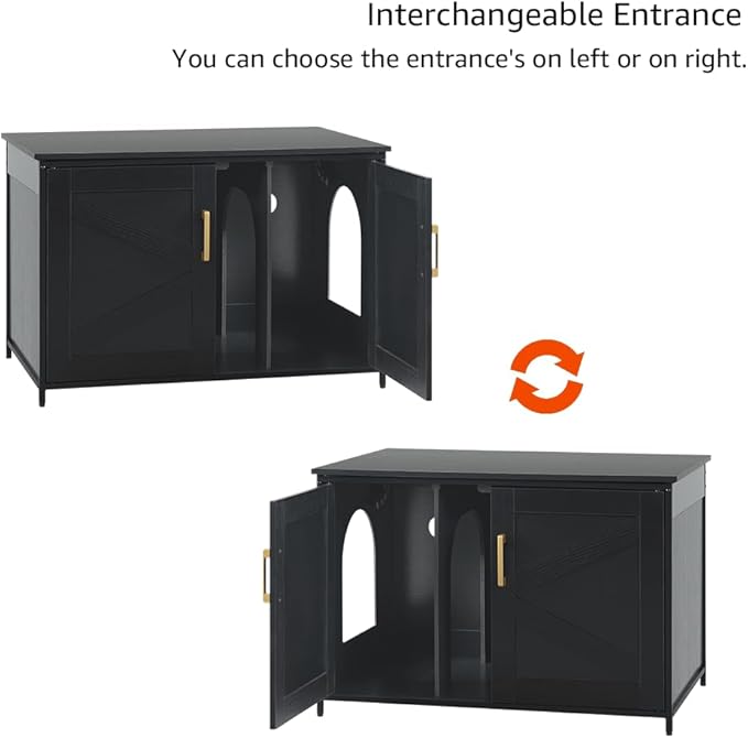 unipaws Black Top Opening Cat Litter Box Enclosure, Flip Top XL Extra Large Cat - Image 6