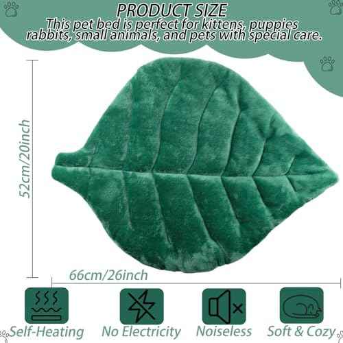Romaneco Leaf Shaped Self-Warming Cat Bed Mat – 26"x20" Flannel &