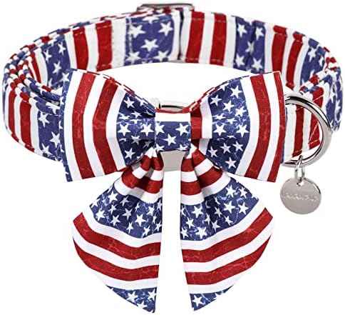 Patriotic Dog Collar with Bow Tie, 4th of July Bowtie Dog Collar