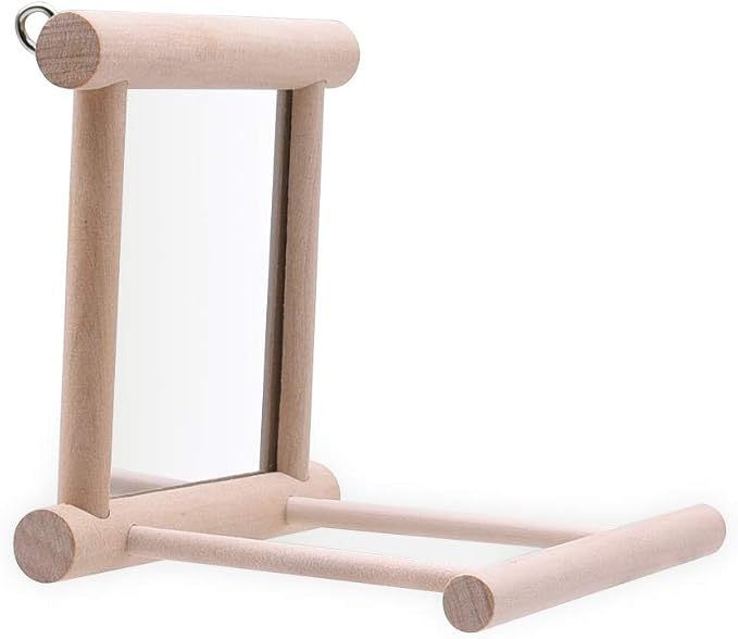 HANZE Bird Mirror Swing with Rattan Ball | Natural Wood Parrot Toy with Metal - Image 4