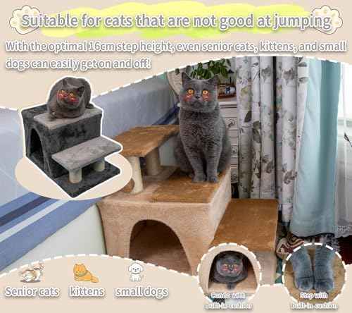 3-in-1 Pet Stairs for Cats for High Bed, Adjustable Dog Steps, Modular