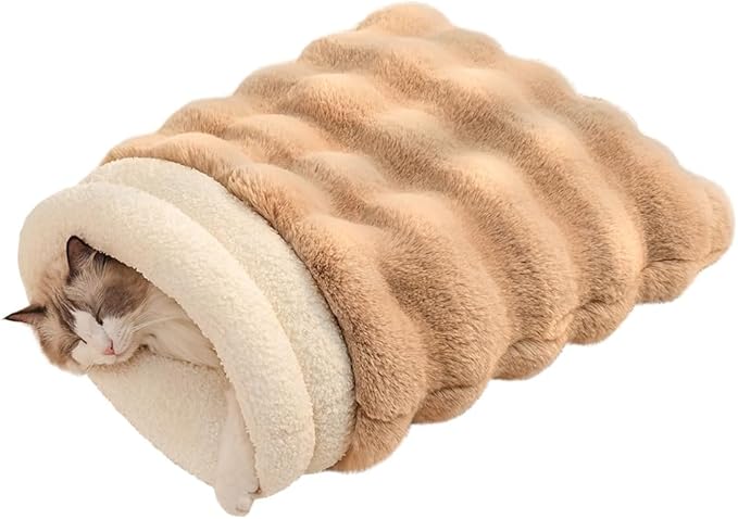 Self-Warming Cat Sleeping Bag, Enclosed Hooded Snuggle Sack by COZYHOMECHICSTYLE