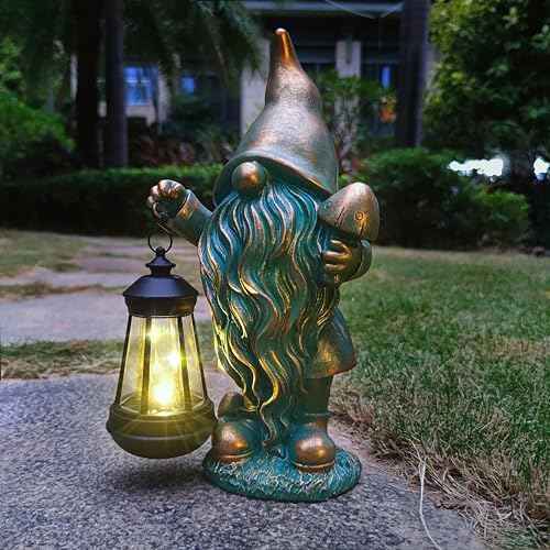 JOYBEE Garden Statues Gnomes with Solar Lantern Outdoor Decor-Gnomes