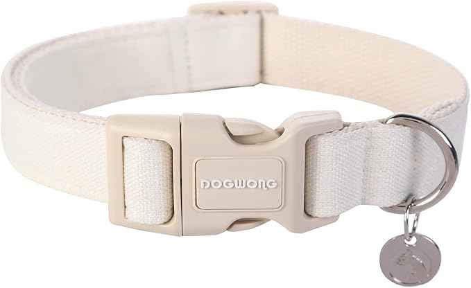 DOGWONG Cotton Hemp Dog Collar, Heavy-Duty White Dog Collar Adjustable Soft