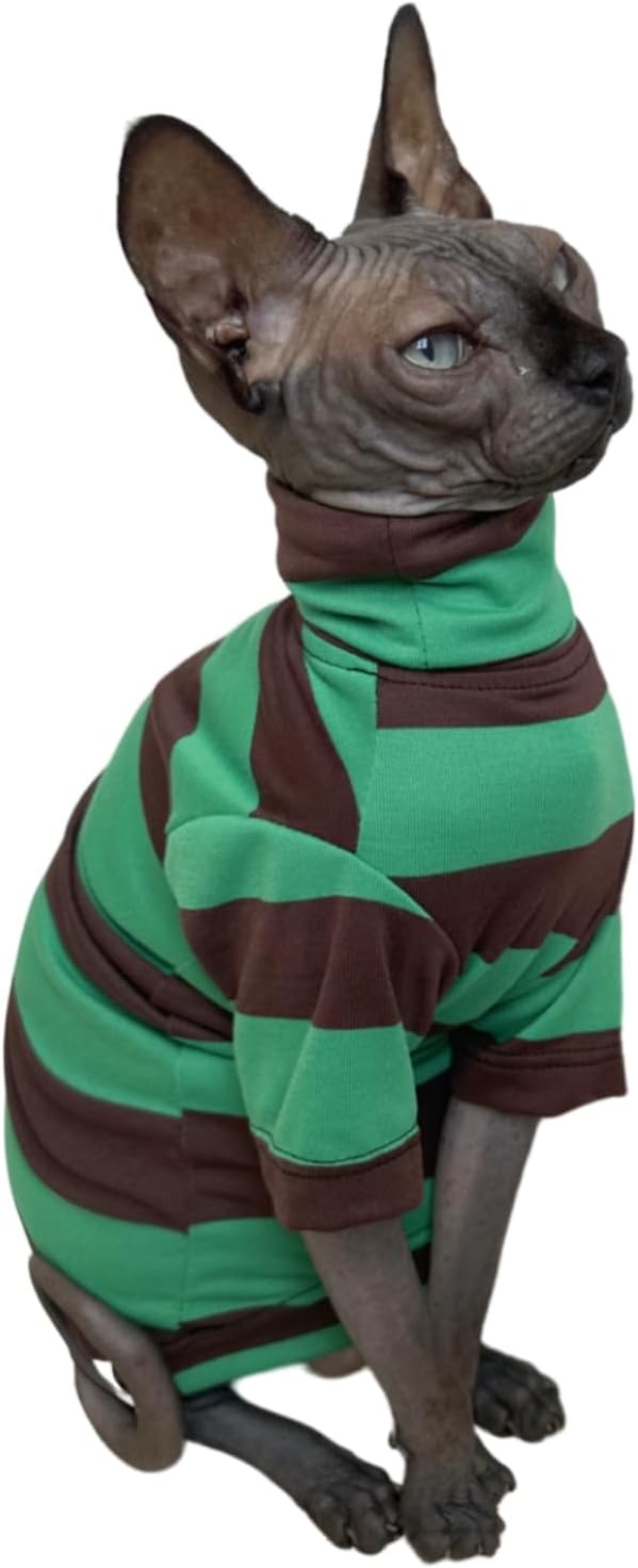 Vintage Stripes Sphynx Hairless Cats Shirt Cotton Cat Turtleneck Pet Clothes - Image 4