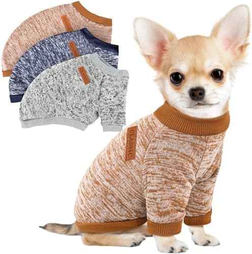 3 Pack Dog Sweaters for Small Dogs Girl Boy Winter Fleece Clothes Warm