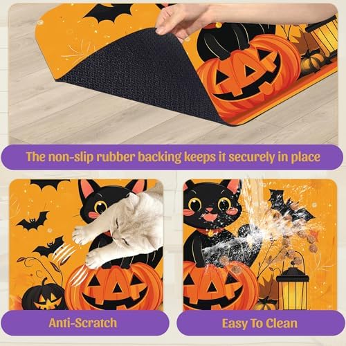 Halloween Cat Pet Feeding Mat, Absorbent Dog Bowl Pad, Quick Dry with