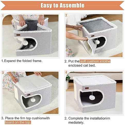 Garnpet Cat Bed for Indoor Cats Cube House, Covered Cat Cave Beds &