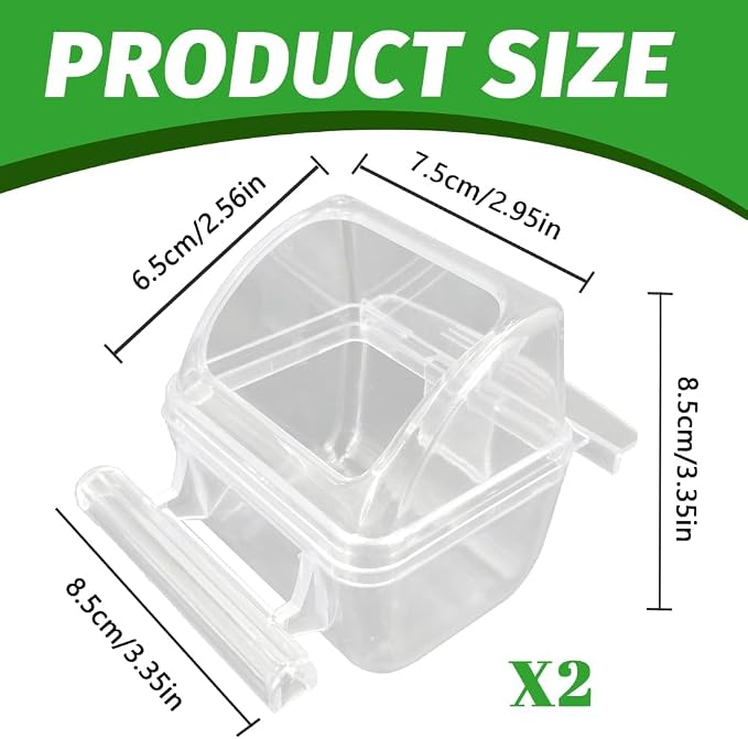 2 Pack Bird Feeders for Cage, No Mess Clear Hanging Parrot Food Bowl, Plastic - Image 2