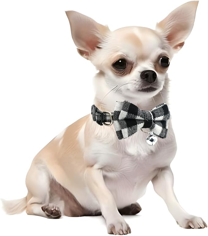 White Plaid Dog Bow Collar - Image 2