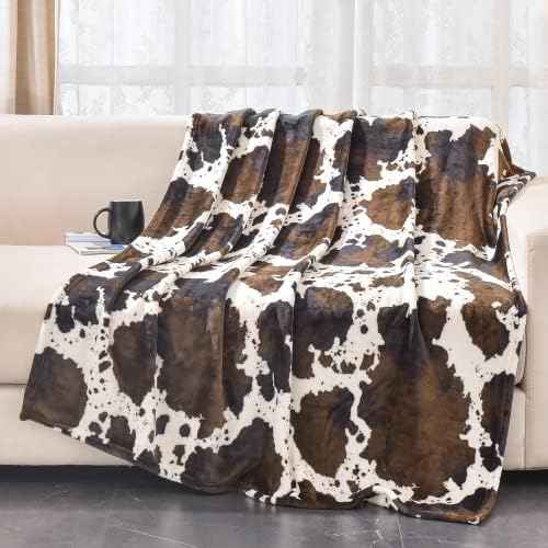 Bnuitland Brown Cow Print Flannel Throw Blanket (50x70 Inches), 300
