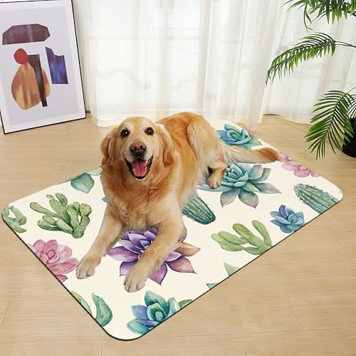 Cactus Flower Pet Feeding Mat for Floors–Absorbent Quick Dry Dog Cat