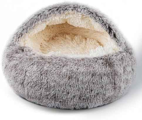 Cat Bed for Indoor Cats, Calming Cozy Cave with Self-Warming Plush