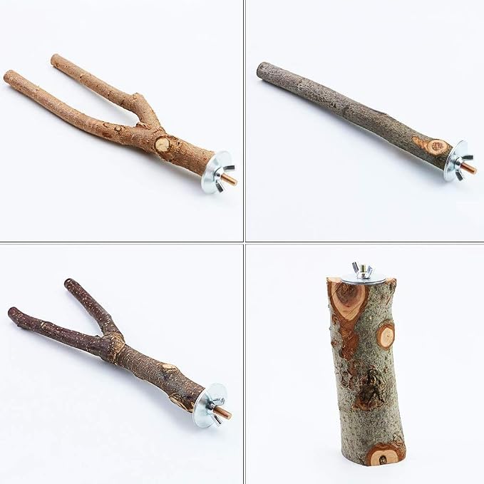 BILLIOTEAM 4 Pack Natural Wood Bird Perch Parrot Stand Branches Fork Toys - Image 4