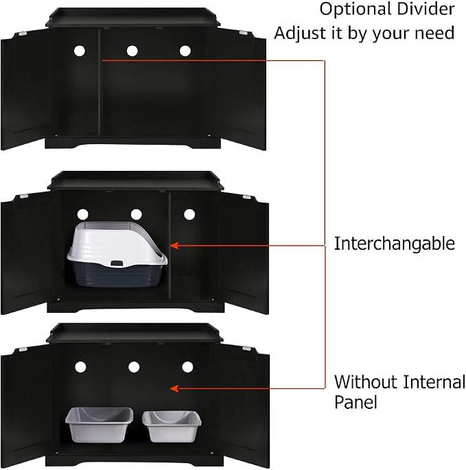 unipaws Black Cat Litter Box Enclosure Furniture, Kitty Hidden Cover, Concealed - Image 4