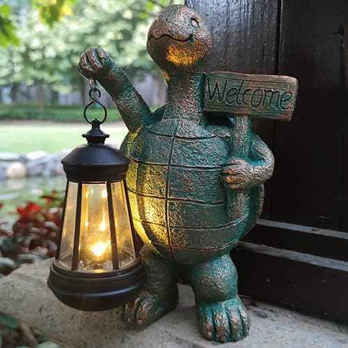 Turtle Garden Statue Outdoor Décor with Solar Lights Lantern,Turtle