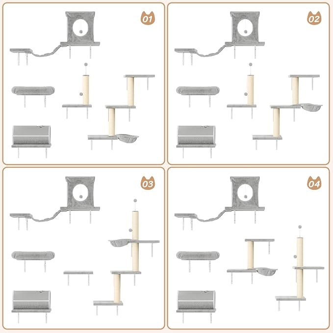 NUNU LAB 14-in-1 Cat Wall Shelves Set, Wall-Mounted Cat Climber - Image 5