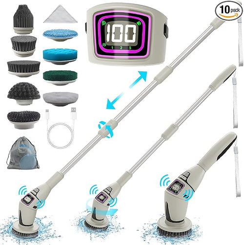 10-in-1 Electric Spin Scrubber for Cleaning, Voice Broadcast Rechargeable Power by minlebao