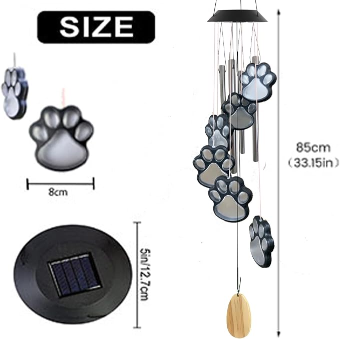 Paw Print Solar Wind Chimes for Outside, Color Changing Paw Prints Wind Chimes - Image 7
