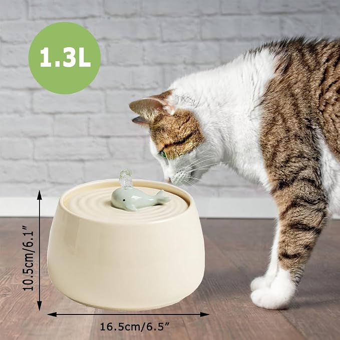 Ceramic Cat Water Fountain, 45oz/1.3L Ultra-Silent Automatic Pet Drinking Water - Image 3